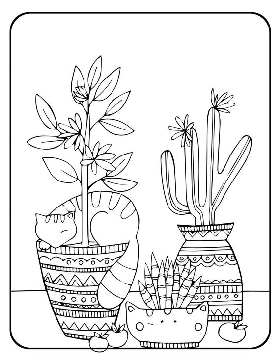 Printable Cactus Coloring Pages, Set of 3 Coloring Sheets for