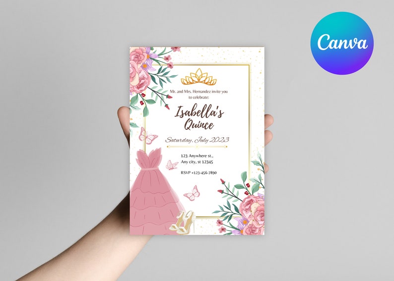 Editable Quince Invitation Canva Template Quince Invite Instant Download Teenager Birthday
