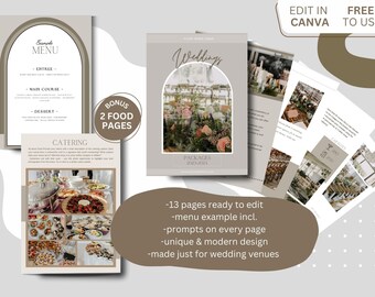 Pricing Guide for Wedding Venues, CANVA Editable Template for wedding business, Wedding Packages Marketing, Client guide for Venues, Package