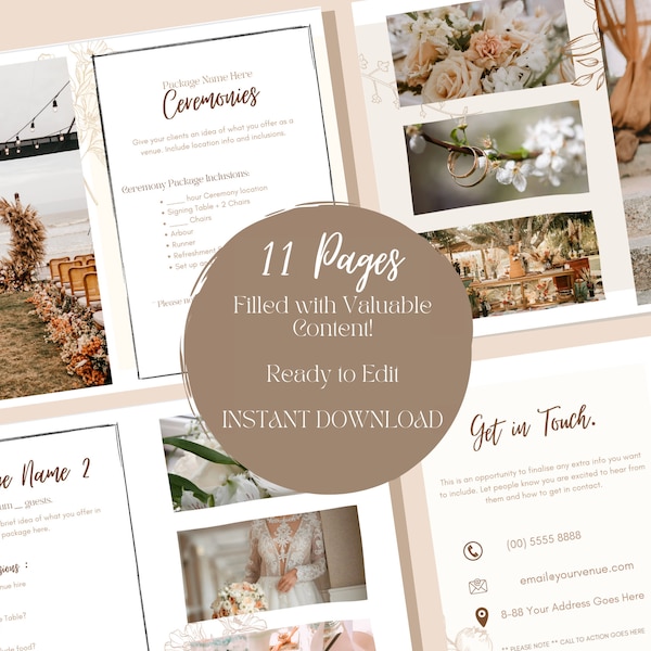 CANVA Boho Wedding Venue Pricing Guide Customisable Magazine Template Brochure Editable Welcome Guide Booklet Modern Marketing PDF Package