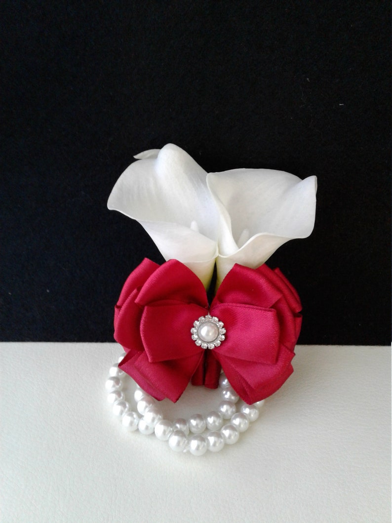 Red and White Real Touch Calla Lily Corsage-Ready to ship Corsage and Boutonniere Set