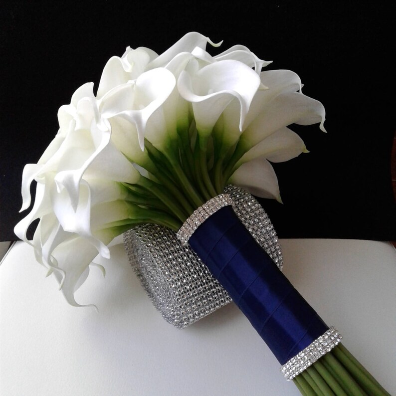 Navy Blue And White Bridal Bouquet