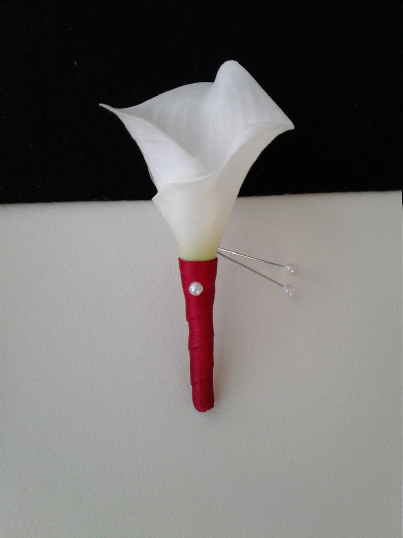 Red and White Real Touch Calla Lily Corsage-Ready to ship Corsage and Boutonniere Set