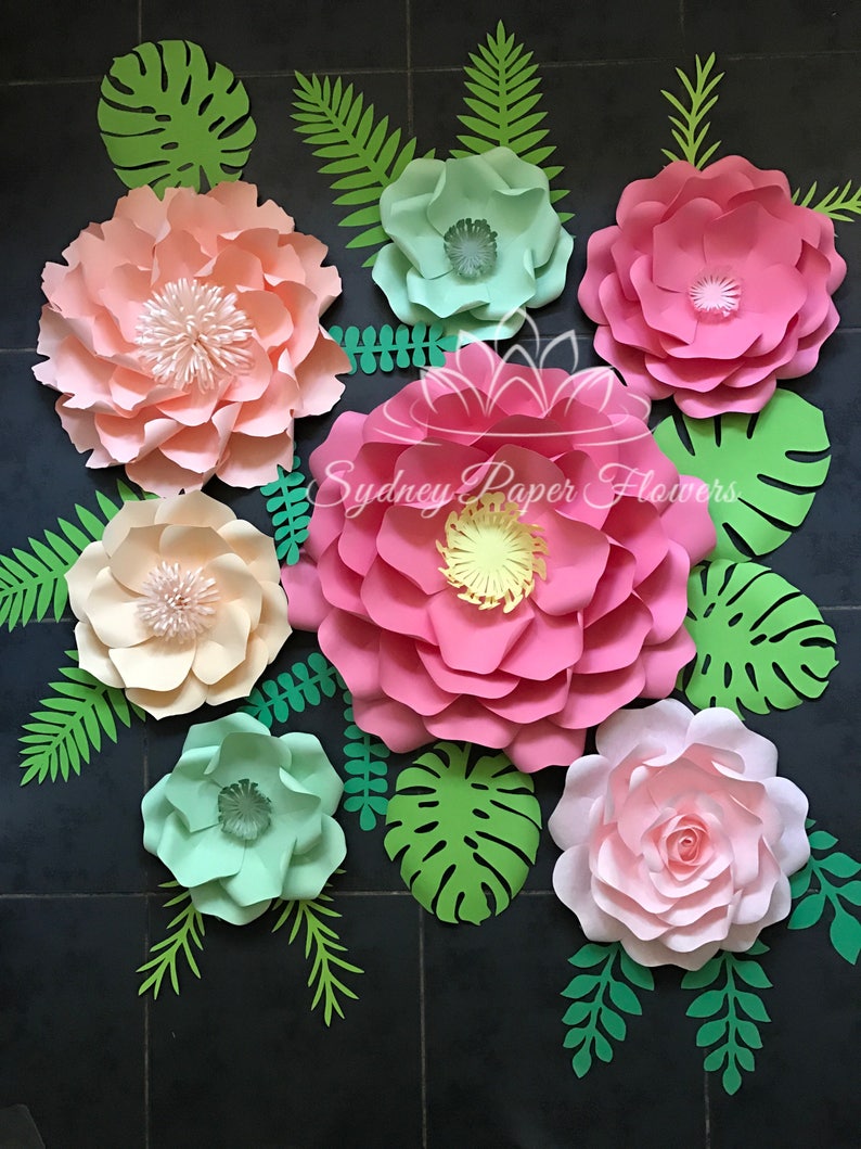 Tropical Party Paper Flower Backdrop Paper Flower Wall Wedding Backdrop Tropical Wedding Baby Bridal Shower Sweet Table Kids Party Backdrop