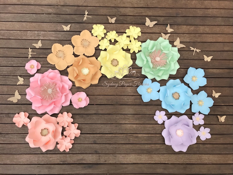 Paper Flower Rainbow Backdrop Paper Flower Wall Wedding Backdrop Baby Bridal Shower Same Sex Wedding Sweet Table Christening Dessert Table