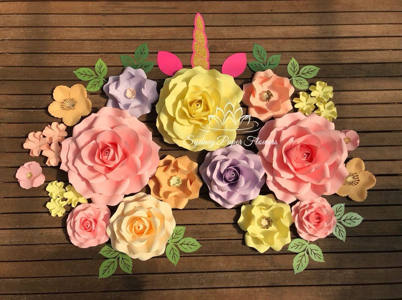 Rose Unicorn Paper Flower Backdrop Paper Flower Wall Wedding Backdrop Bridal Baby Shower Nursery Decor Christening Sweet16 Holy Communion