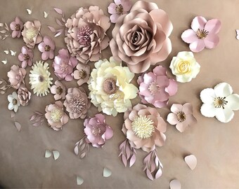 DUSTY PINK/NUDE paper flower backdrop/Paper flower wall/Wedding Backdrop/Christening/Bridal Baby shower/Sweet table/Cake table/Dessert table