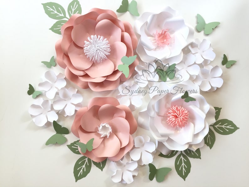 White Spring Paper Flower Super Mini Backdrop Paper Flower Wall Wedding Backdrop Bridal Baby Shower Sweet Table Christening Dessert Table