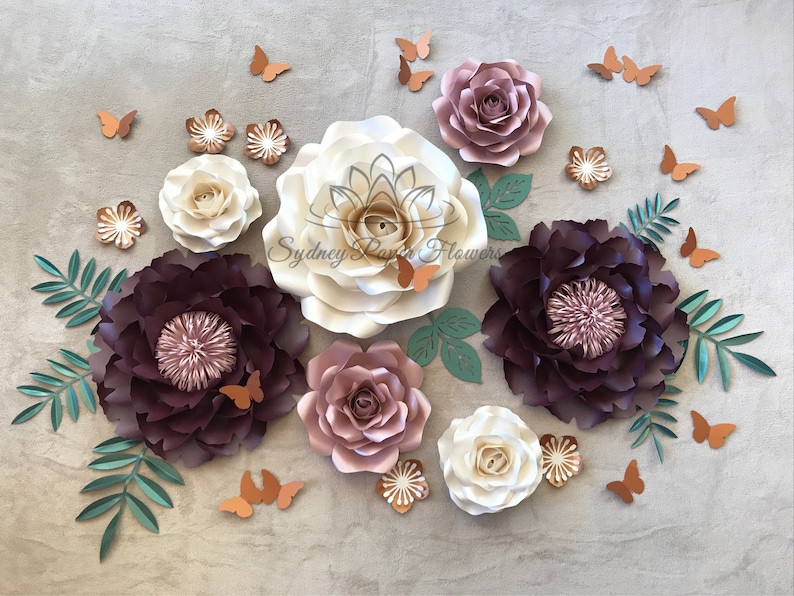 Plum Peony Paper Flower Backdrop Paper Flower Wall Wedding Backdrop Holy Communion Bridal Baby Shower Sweet Table Christening Dessert Table