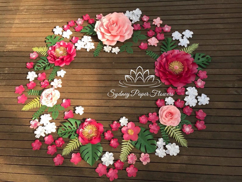 Pink Flamingo Paper Flower Wreath Paper Flower Wall Wedding Backdrop Bridal Baby Shower Nursery Decor Christening Sweet16 Holy Communion