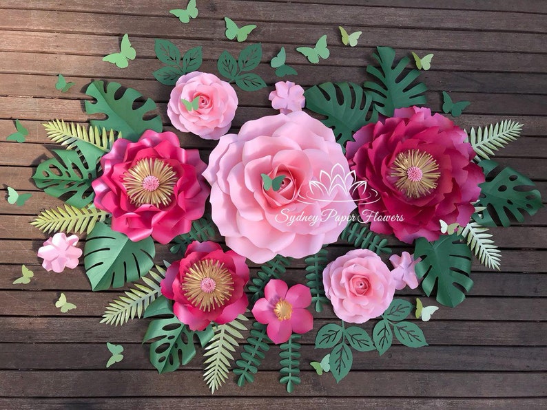 Pink Flamingo Paper Flower Backdrop Paper Flower Wall Wedding Backdrop Bridal Baby Shower Nursery Decor Christening Sweet16 Holy Communion