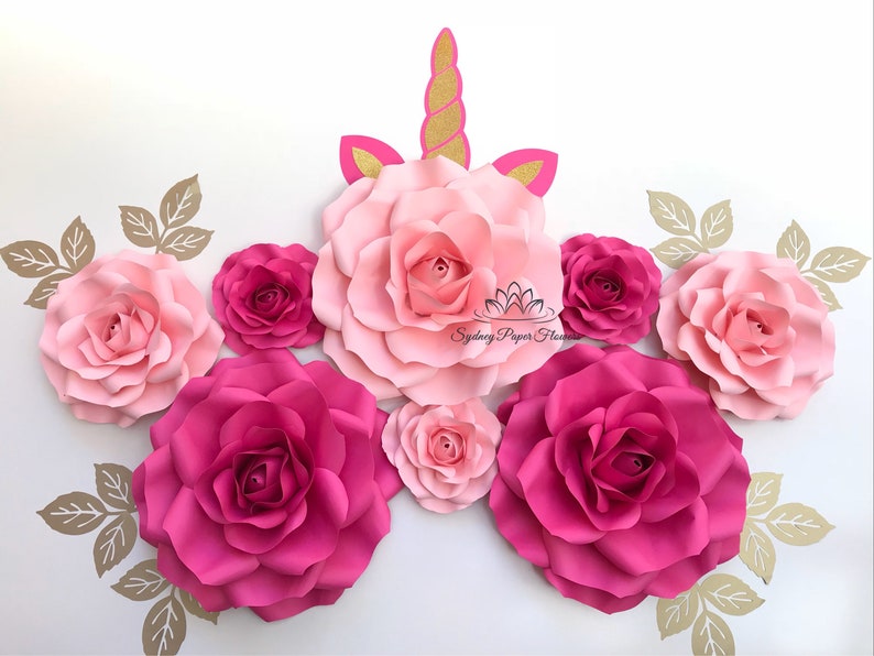 Rose Unicorn 3 Paper Flower Backdrop Paper Flower Wall Wedding Backdrop Bridal Baby Shower Nursery Decor Christening Sweet16 Holy Communion