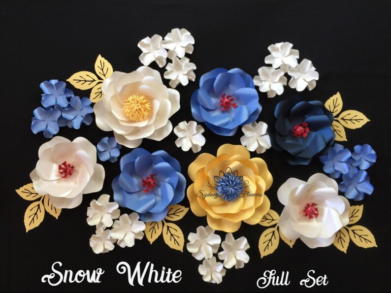 Snow White Paper Flowers Set Disney Princess Theme Party Paper Flower Wall Wedding Themed Party Decor Baby Shower Sweet Table Dessert Table