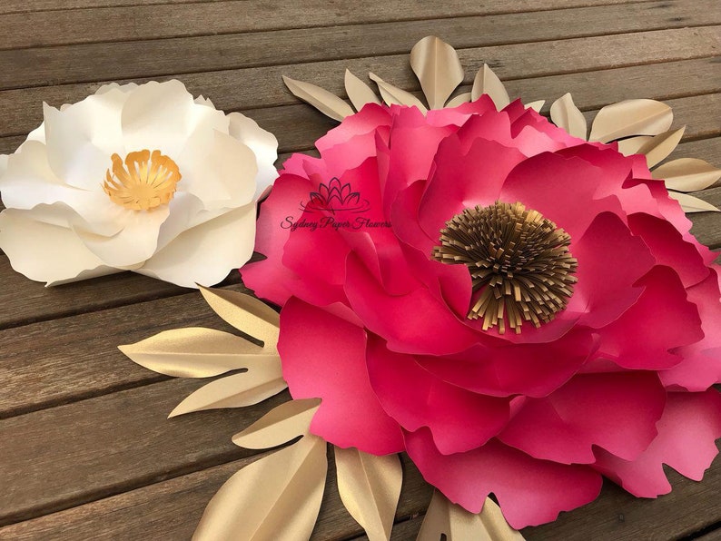 2 Peony Flowers And Leaves Templates Video Tutorials Paper Flower Pattern Pdf Svg Paper Flower Diy Paper Flower Diy Paper Flower Backdrop