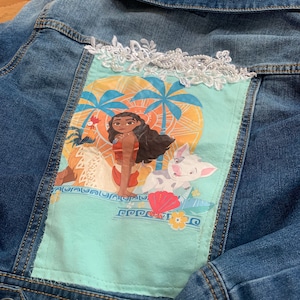 Upcycled Moana Denim Jacket, Kids Size Medium