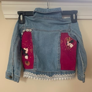 Little Kids Upcycled Denim Jacket- 3T- Mickey and Minnie Disney Inspired