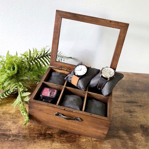 Watch Box - 6 Compartment- Compartment Watch Box - Map - Gifts for Men - Anniversary Gift - More Color Options
