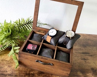 Watch Box - 6 Compartment- Compartment Watch Box - Map - Gifts for Men - Anniversary Gift - More Color Options