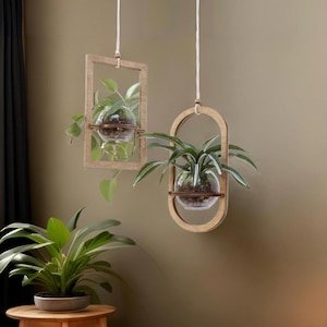 Wood Hanging Planter - Geometric Planter - Modern Boho Planter - Moss Planter - Hanging Pot - Indoor Plant Hanger