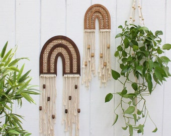 Rattan Rainbow Wall Art - Boho Wall Art - Rattan and Macrame - Boho Decor - Rainbow - Fringe