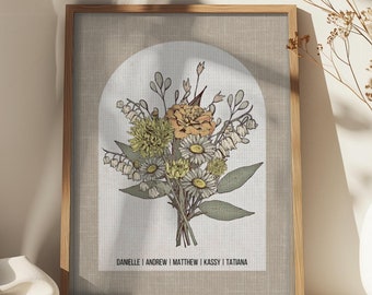 Birth Flower Family Bouquet Framed Canvas - Personalized Gift For Grandma - Family Flower Garden Framed Canvas Art - Custom Wall Art for Mom