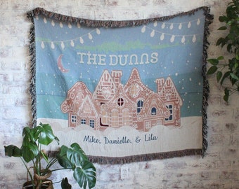 Personalized Gingerbread House Blanket | Customized Christmas Woven Tapestry | Holiday Blanket | Gingerbread House Throw | Christmas Decor