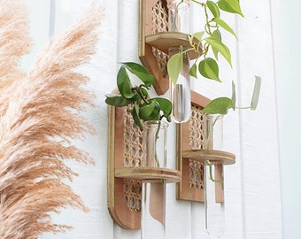 Rattan Propagation Wall Hanging - Boho Hydro Planter - Wall Planter - Geometric Planter - Propagation Station - Test Tube Propagation