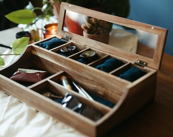 Acacia Valet Watch Box -  5 Compartment Glass Watch Box - Men's Valet - Watch Storage - Watch Organizer