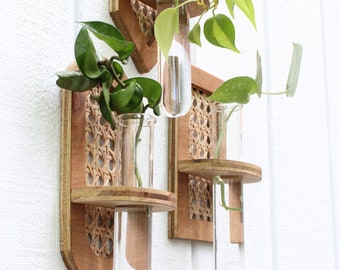 Rattan Propagation Wall Hanging - Boho Hydro Planter - Wall Planter - Geometric Planter - Propagation Station - Test Tube Propagation