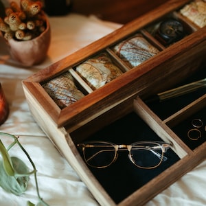 Valet Watch Box Storage -  5 Compartment Glass Lid Watch Box - Men's Valet Jewelry Box - Watch Storage - Watch Organizer Gift For Men