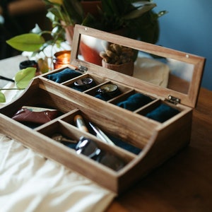 Acacia Valet Watch Box -  5 Compartment Glass Watch Box - Men&#39;s Valet - Watch Storage - Watch Organizer