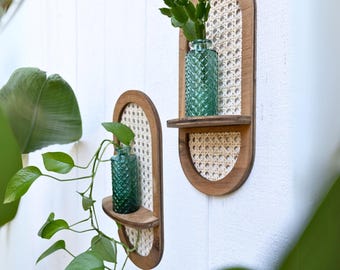 Rattan Oval Geometric Propagation Plant Vase - Boho Wall Vase & Bud Display - Modern Plant Decor Gift for Plant Lovers