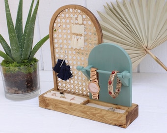 Organizzatore di gioielli in rattan - Organizzatore di gioielli con arco di canna - Organizzatore di gioielli Boho - Conservazione di orecchini - Conservazione di bracciali - Regalo per lei