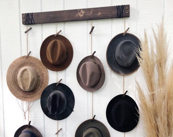 Hat Organizer - Hat Wall Hanging - Fedora Display - Hat Rack - Industrial Home Decor