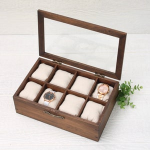 Boîte à montres - 8 compartiments - Rangement pour montres - Organiseur de montres - Carte - Boîte à montres à compartiments - Cadeaux pour hommes - Cadeaux pour femmes