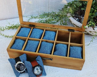 Watch Box - 10 Compartment - Watch Organizer- Men&#39;s Valet - Gifts for Men - Gifts for Women- Groomsmen Gift - Compartment Watch Box