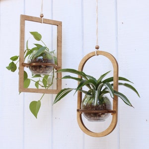 Wood Hanging Planter - Geometric Planter - Modern Boho Planter - Moss Planter - Hanging Pot - Indoor Plant Hanger