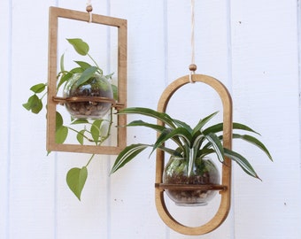 Wood Hanging Planter - Geometric Planter - Modern Boho Planter - Moss Planter - Hanging Pot - Indoor Plant Hanger