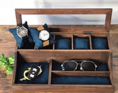 Bamboo Valet Watch Box - 5 Compartment Watch Box - Men 39 s Valet - Watch Storage - Watch Organizer - Anniversary Gift