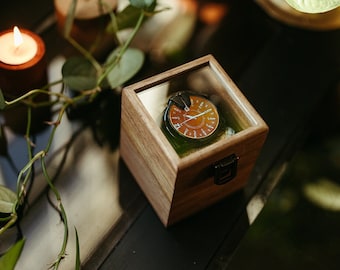 Acacia Glass Lid Watch Box - Single Compartment Watch Box - Watch Storage -Watch Organizer - Watch Gift Box - Custom Watch Box