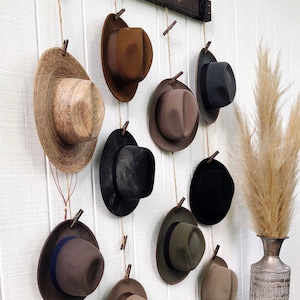 Hat Organizer Hat Wall Hanging Fedora Display Hat Rack Industrial Home Decor image 7