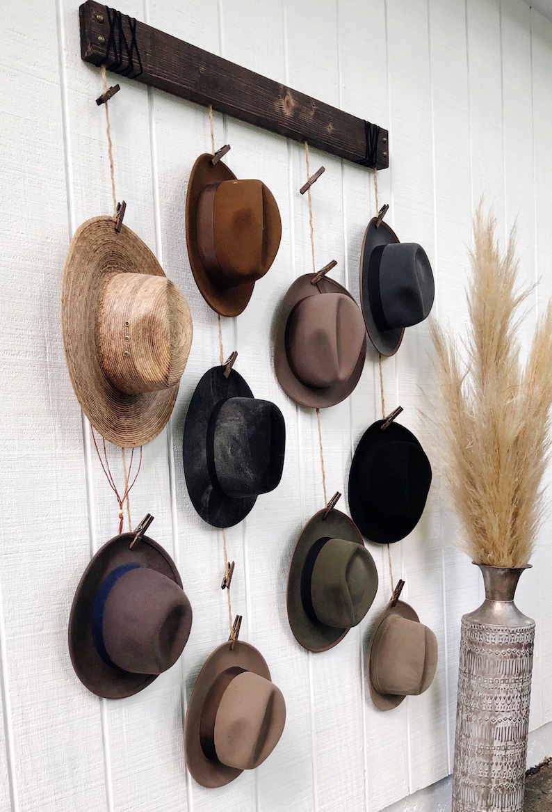 Hat Organizer Hat Wall Hanging Fedora Display Hat Rack Industrial Home Decor image 7