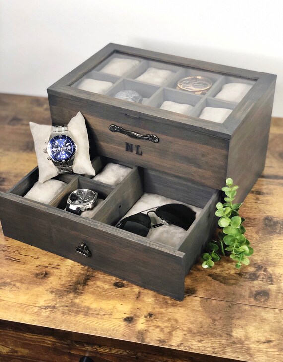 Watch Box 16 Compartment Watch Box Customizable Drawer Box Etsy