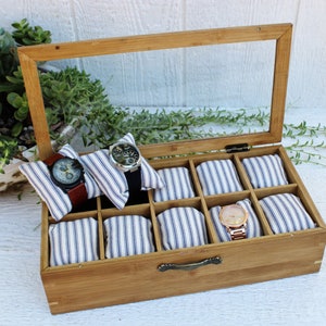 Watch Box 10 Compartment Watch Organizer Men's Valet Gifts for Men Gifts for Women Groomsmen Gift Compartment Watch Box image 3