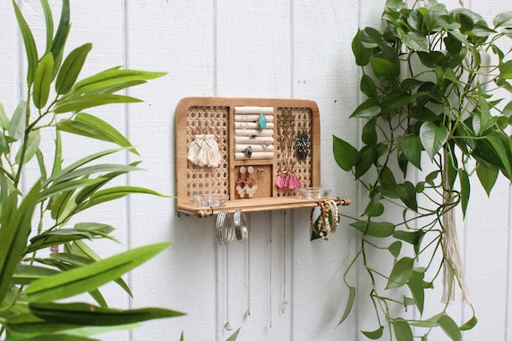 Rattan Jewelry Organizer Jewelry Wall Hanging Jewelry Storage Boho