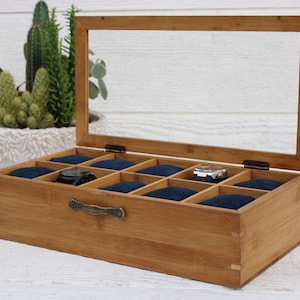 Watch Box 10 Compartment Watch Organizer Men's Valet Gifts for Men Gifts for Women Groomsmen Gift Compartment Watch Box image 5