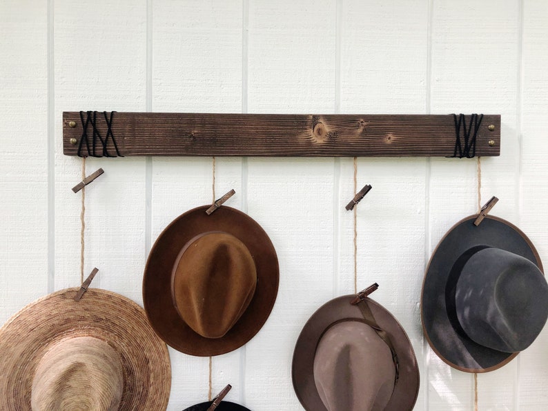 Hat Organizer Hat Wall Hanging Fedora Display Hat Rack Industrial Home Decor image 4