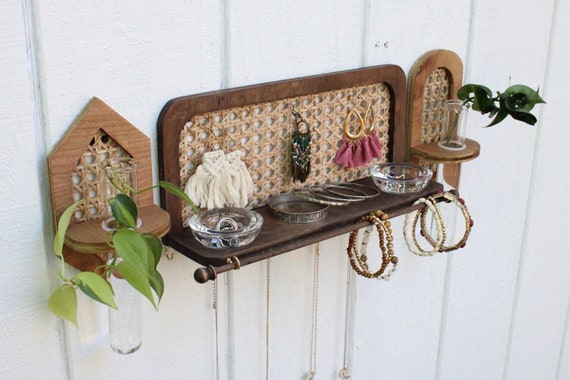 Rattan Jewelry Organizer - Jewelry Wall Hanging - Jewelry Storage - Boho Jewelry Organizer