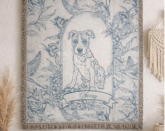 Custom Pet Portrait Woven Blanket | French Toile Cotton Throw | Dog Lover Gift | Pet Memorial