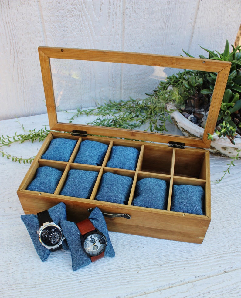 Watch Box 10 Compartment Watch Organizer Men's Valet Gifts for Men Gifts for Women Groomsmen Gift Compartment Watch Box image 1